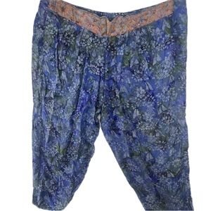 3XL Plus Size Southwest Indian Foundation Vintage Floral Loose Flowy Pants Blue
